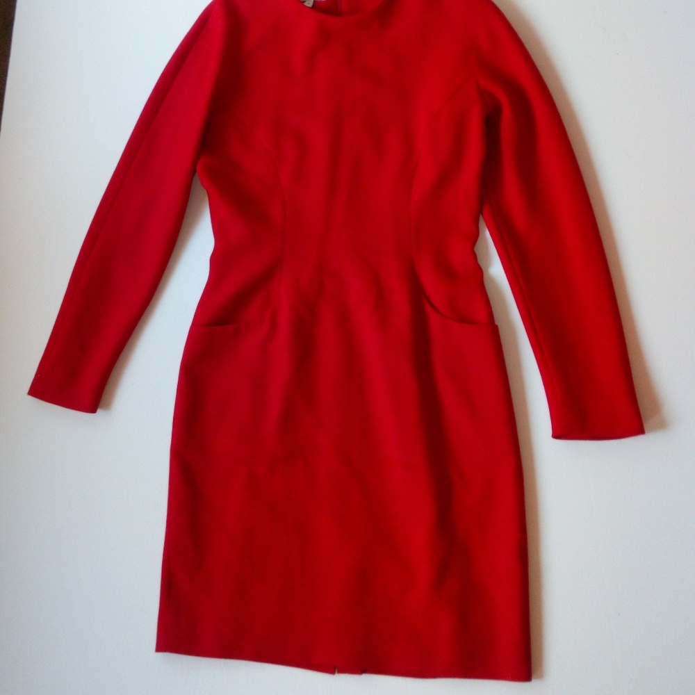 Ann Taylor Knee Length Red Long Sleeve Dress Sz 4 - Picture 2 of 8